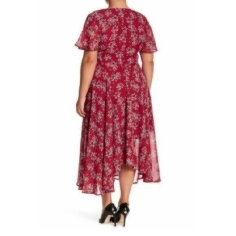 Sharagano Floral Faux Wrap Midi Dress Pink Plus NWT - Picture 2 of 14